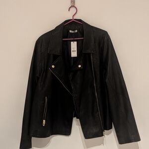 Dex Black Leather Jacket with Gold Details